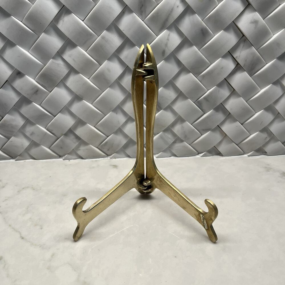 Vintage Folding Brass Easel Picture Plate Sheet Music Stand Holder, made Taiwan